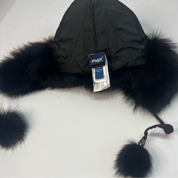Pajar Canada Black Fur Trapper Hat | Origin Assured Fur Saga Furs | O/S  | Poms main image 14